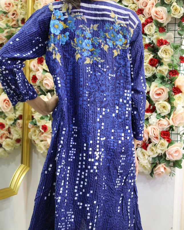 Blue Printed Lawn Kurti