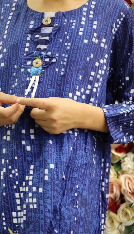 Blue Printed Lawn Kurti