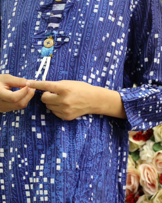 Blue Printed Lawn Kurti