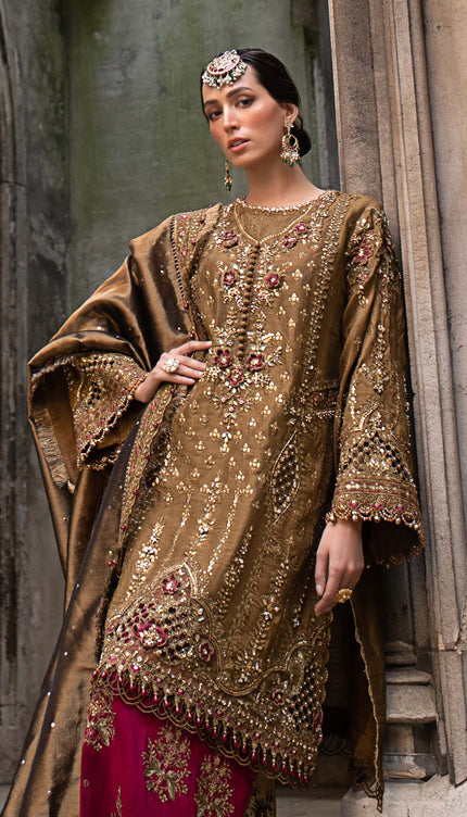 3 Piece Stitched Embroidered Raw Silk Suit
