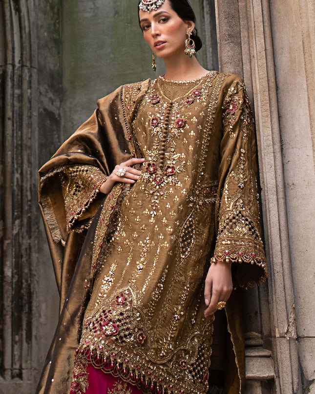 3 Piece Stitched Embroidered Raw Silk Suit