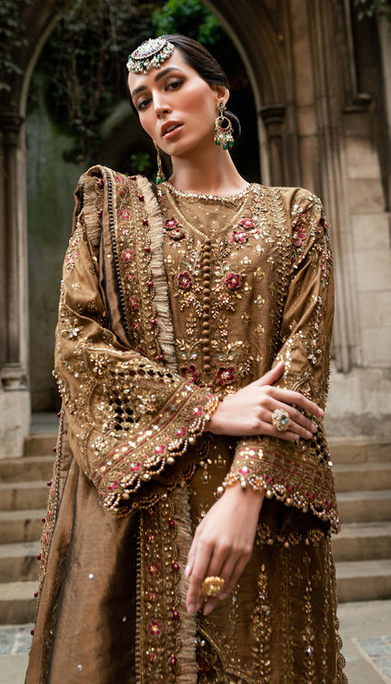3 Piece Stitched Embroidered Raw Silk Suit