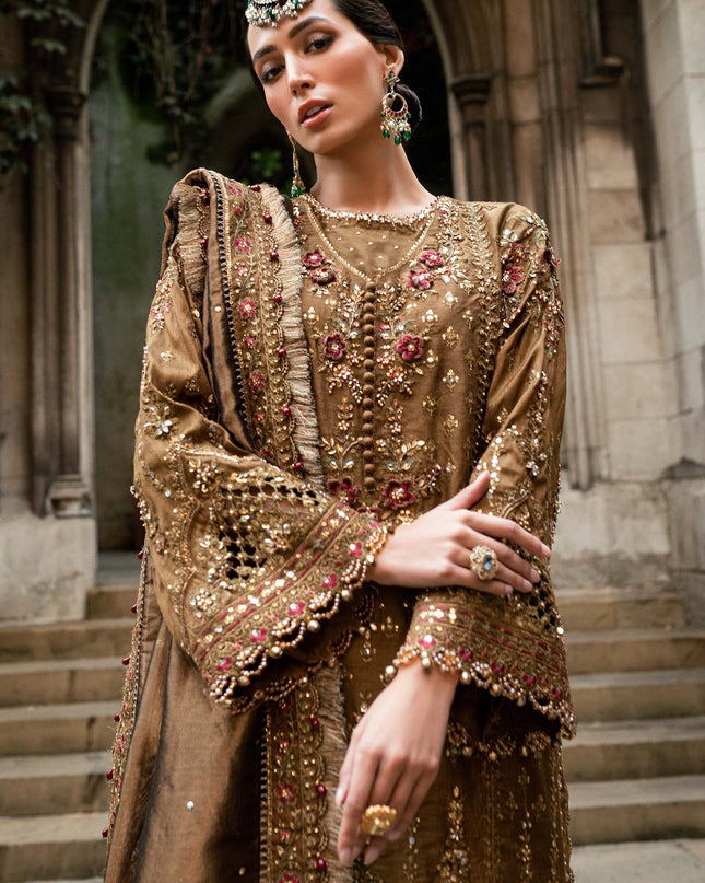 3 Piece Stitched Embroidered Raw Silk Suit
