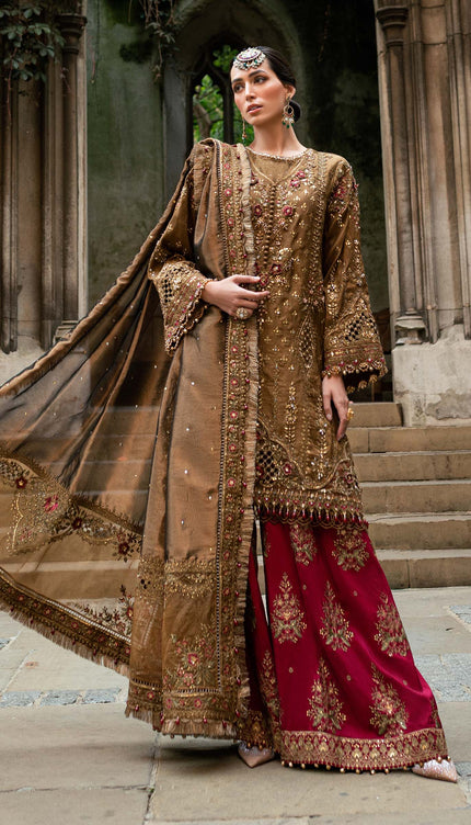 3 Piece Stitched Embroidered Raw Silk Suit
