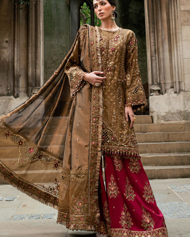 3 Piece Stitched Embroidered Raw Silk Suit