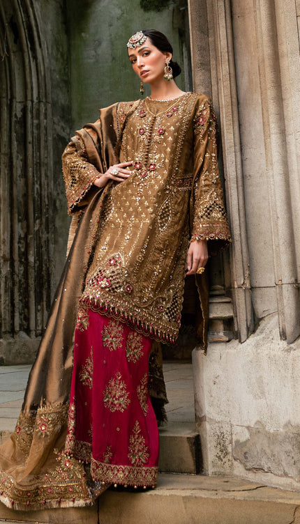 3 Piece Stitched Embroidered Raw Silk Suit