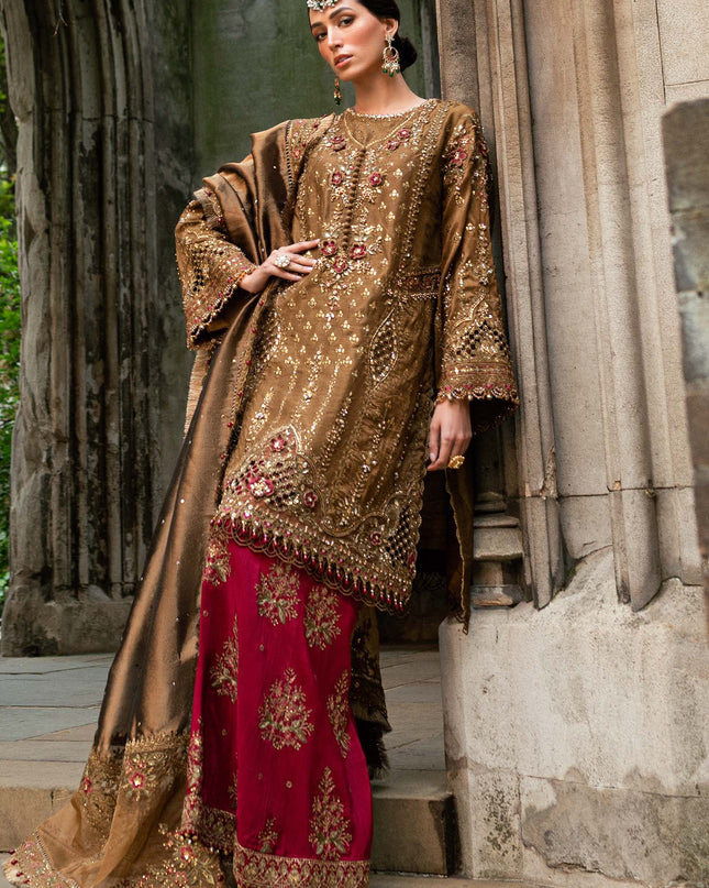 3 Piece Stitched Embroidered Raw Silk Suit