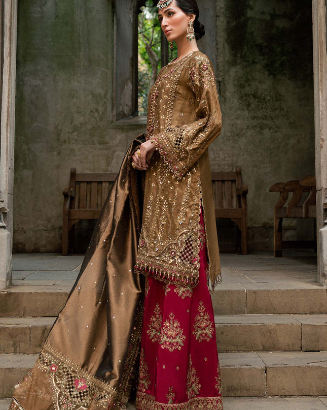 3 Piece Stitched Embroidered Raw Silk Suit