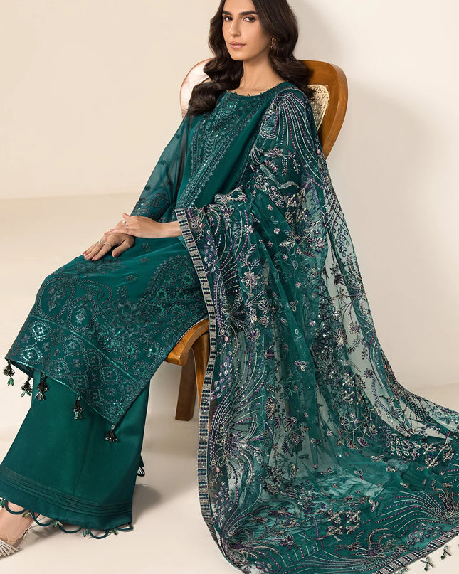 Embroidered Chiffon Sea Blue