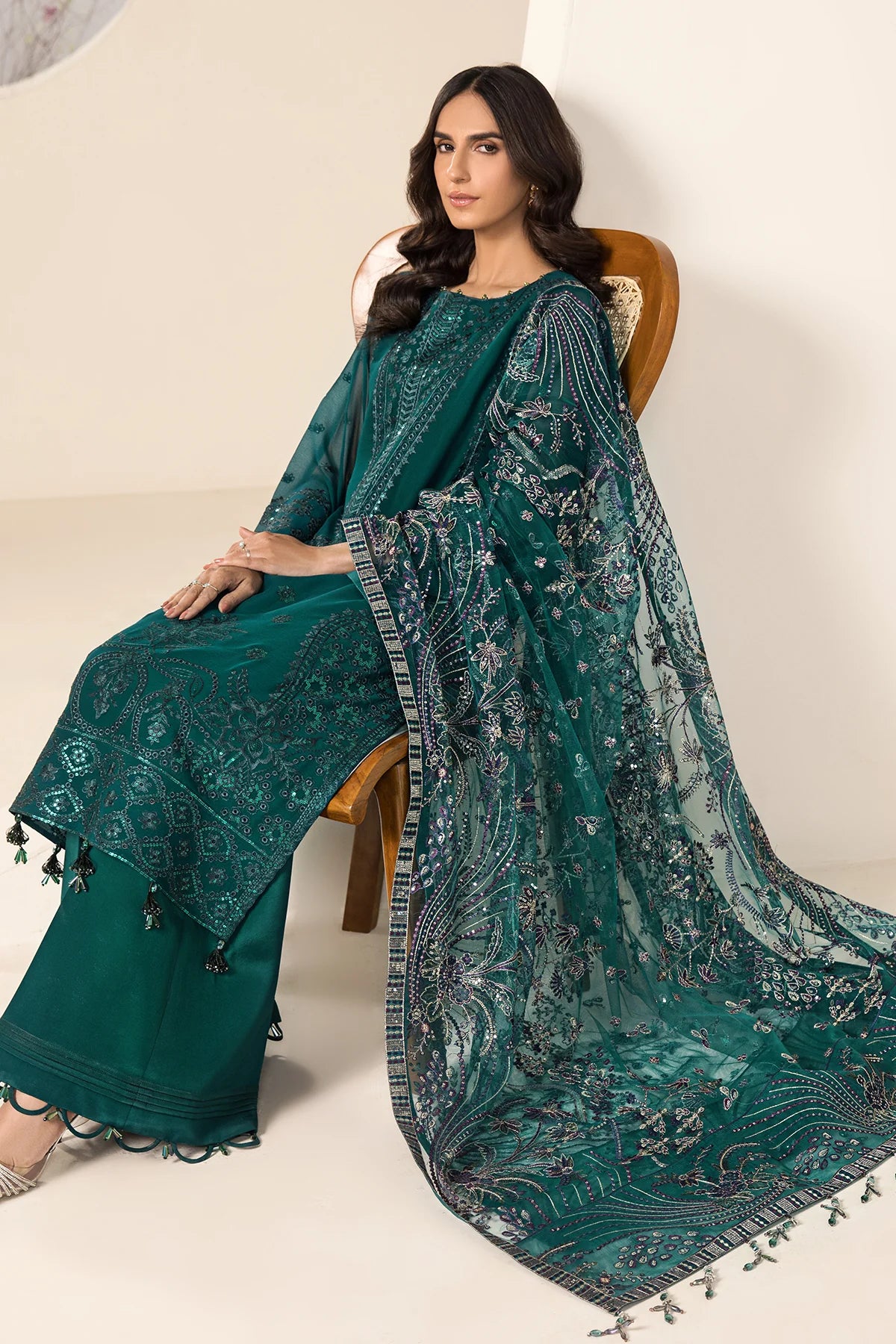 Embroidered Chiffon Sea Blue