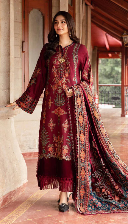3 Piece Unstitched Embroidered Twill Linen Suit | DL-1210