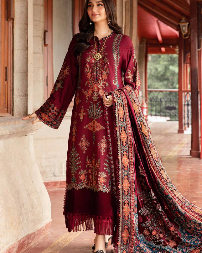 3 Piece Unstitched Embroidered Twill Linen Suit | DL-1210