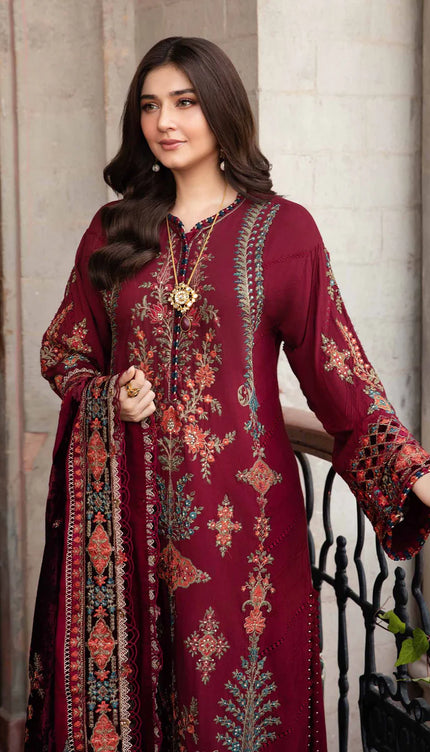 3 Piece Unstitched Embroidered Twill Linen Suit | DL-1210