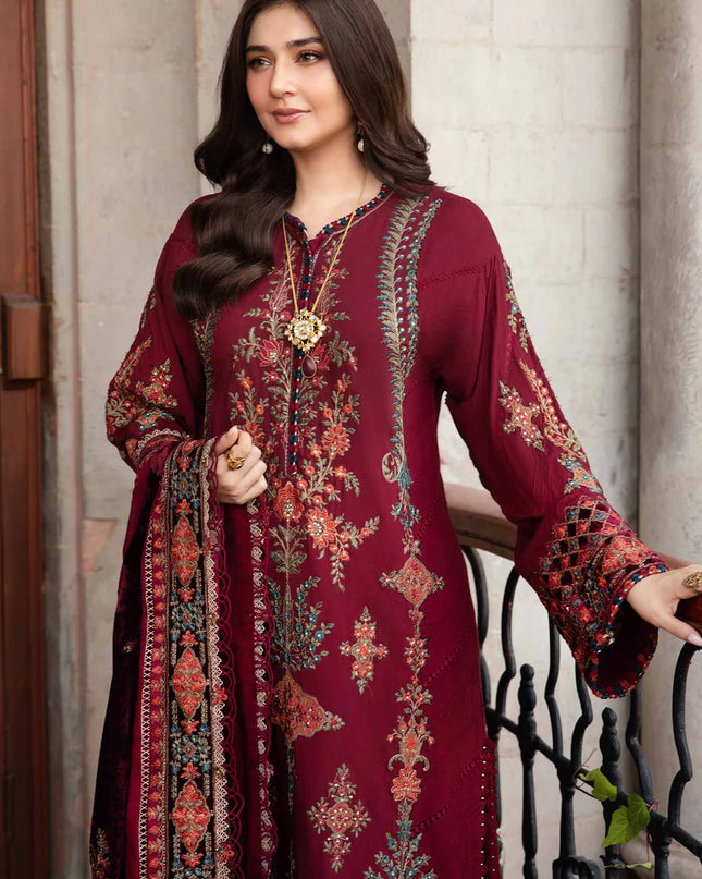 3 Piece Unstitched Embroidered Twill Linen Suit | DL-1210