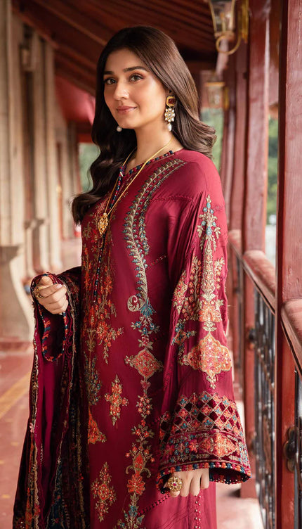 3 Piece Unstitched Embroidered Twill Linen Suit | DL-1210