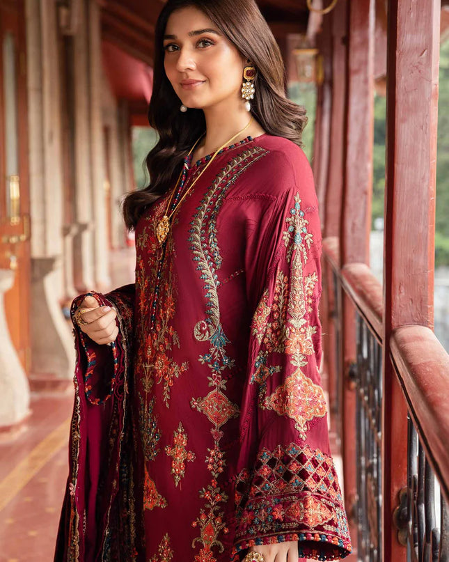 3 Piece Unstitched Embroidered Twill Linen Suit | DL-1210