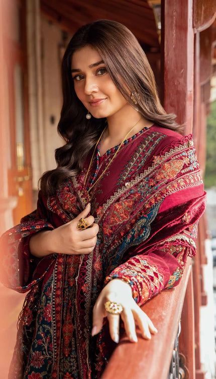 3 Piece Unstitched Embroidered Twill Linen Suit | DL-1210