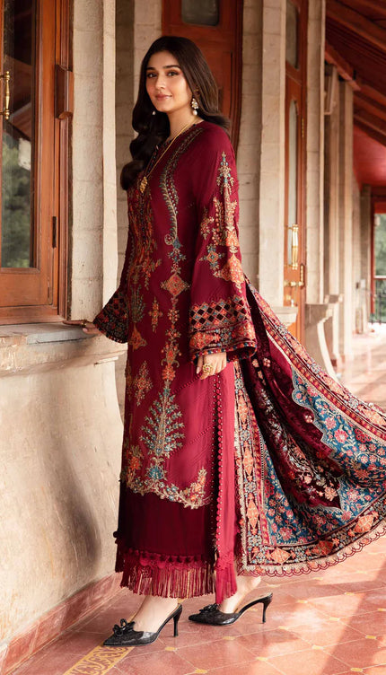 3 Piece Unstitched Embroidered Twill Linen Suit | DL-1210