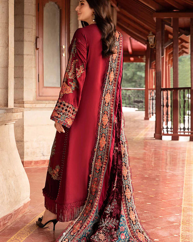 3 Piece Unstitched Embroidered Twill Linen Suit | DL-1210