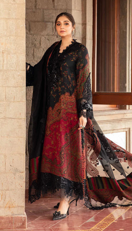 3 Piece Unstitched Embroidered Woven Suit | DL-1204