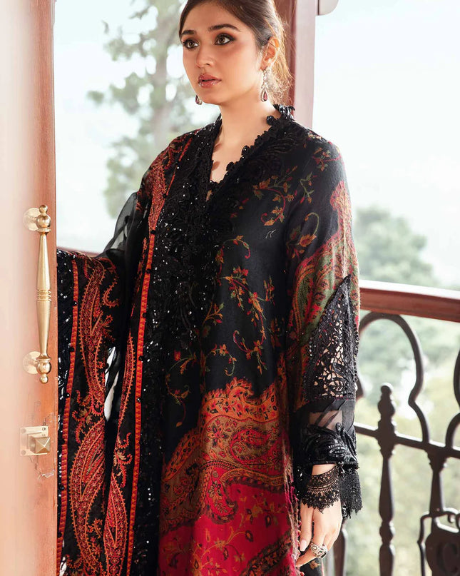 3 Piece Unstitched Embroidered Woven Suit | DL-1204