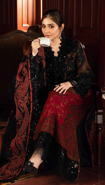 3 Piece Unstitched Embroidered Woven Suit | DL-1204