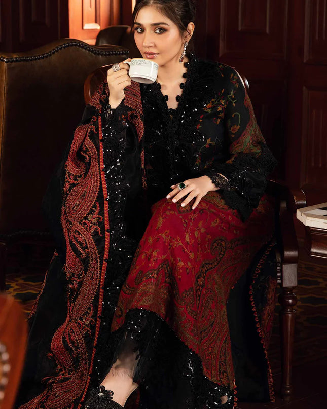 3 Piece Unstitched Embroidered Woven Suit | DL-1204