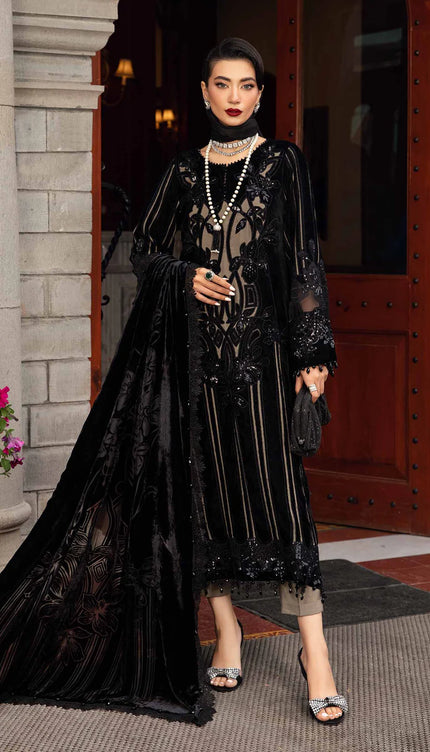 3 Piece Unstitched Embroidered Velvet Suit | DL-1205