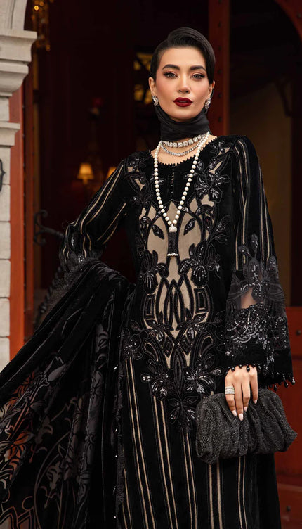 3 Piece Unstitched Embroidered Velvet Suit | DL-1205
