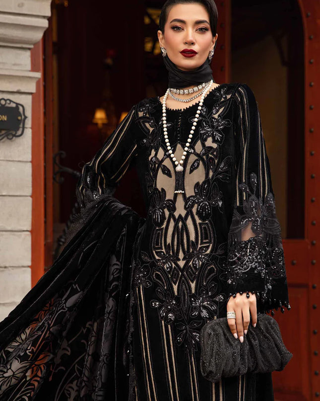 3 Piece Unstitched Embroidered Velvet Suit | DL-1205