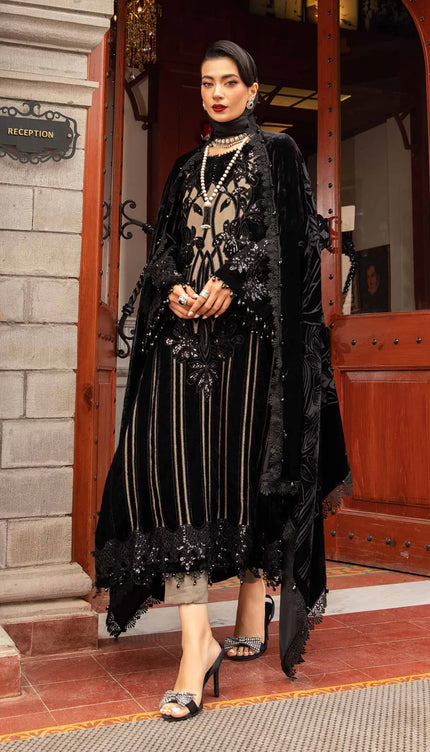 3 Piece Unstitched Embroidered Velvet Suit | DL-1205