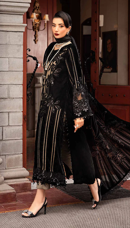 3 Piece Unstitched Embroidered Velvet Suit | DL-1205