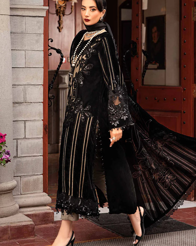 3 Piece Unstitched Embroidered Velvet Suit | DL-1205