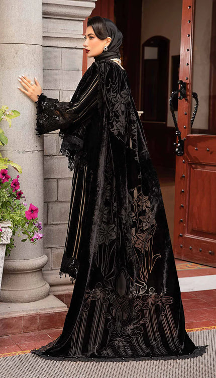 3 Piece Unstitched Embroidered Velvet Suit | DL-1205