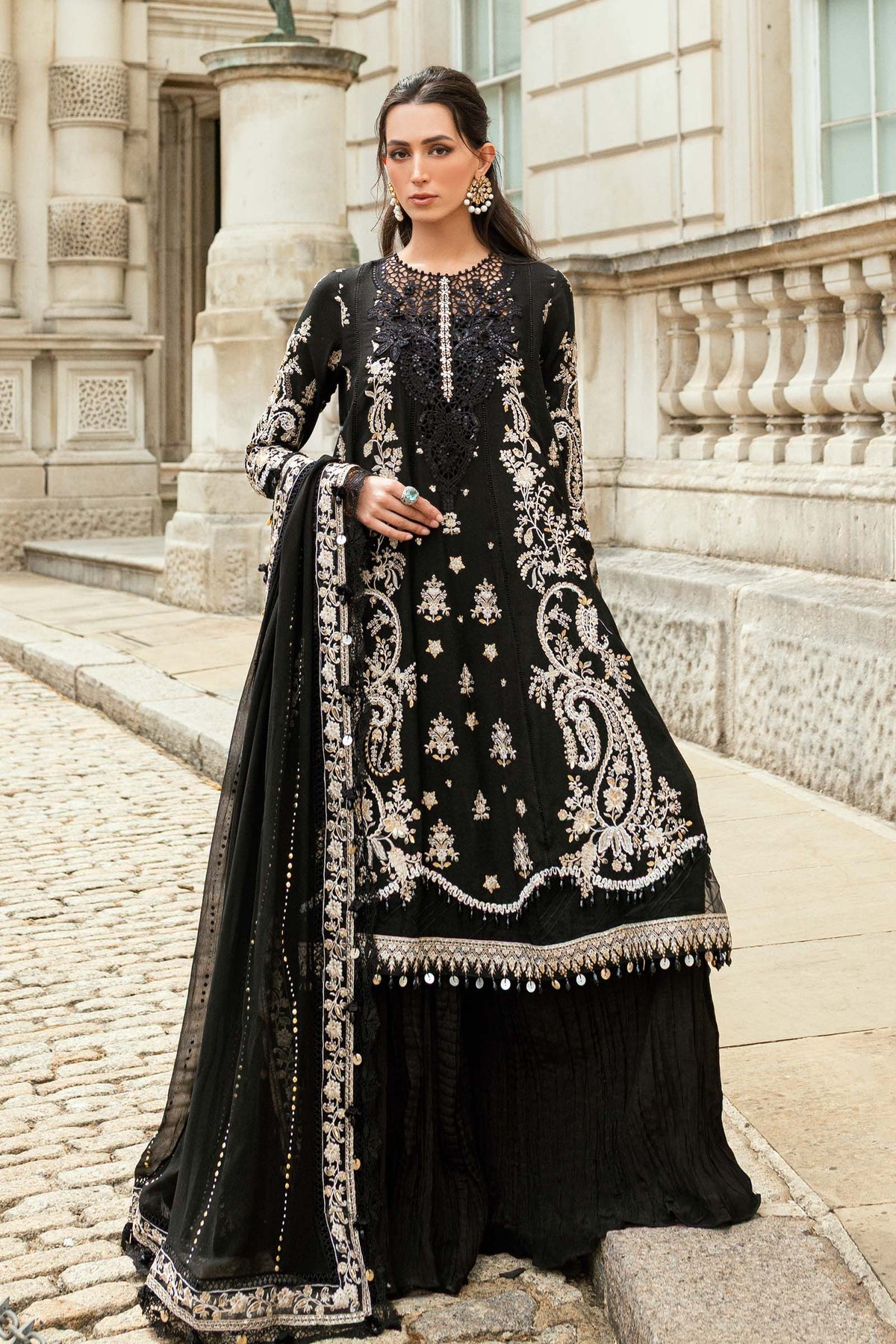 3 Piece Stitched Embroidered Raw Silk Suit