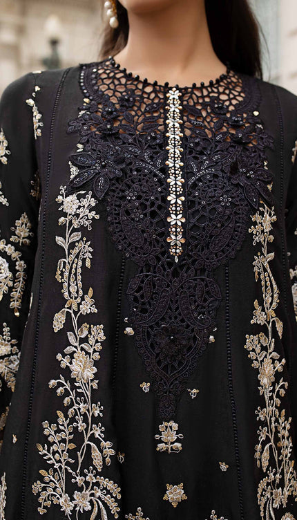 3 Piece Stitched Embroidered Raw Silk Suit