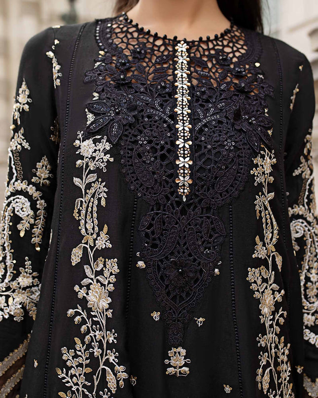3 Piece Stitched Embroidered Raw Silk Suit
