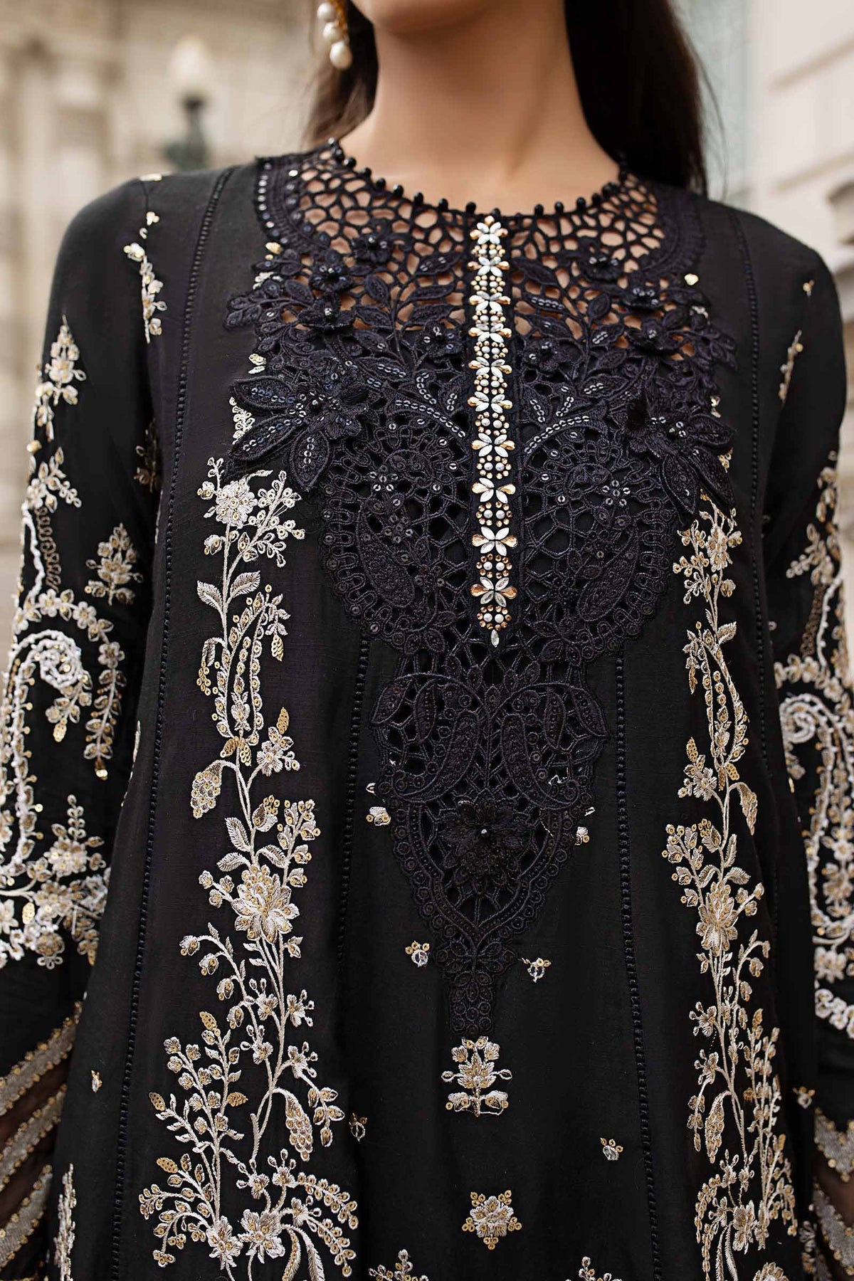 3 Piece Stitched Embroidered Raw Silk Suit
