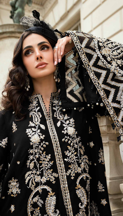 3 Piece Stitched Embroidered Raw Silk Suit