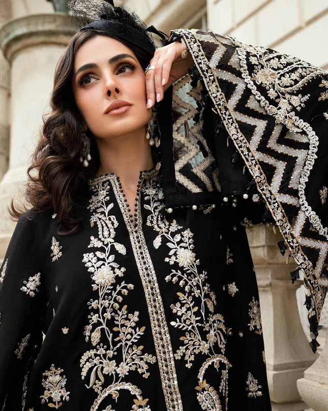 3 Piece Stitched Embroidered Raw Silk Suit