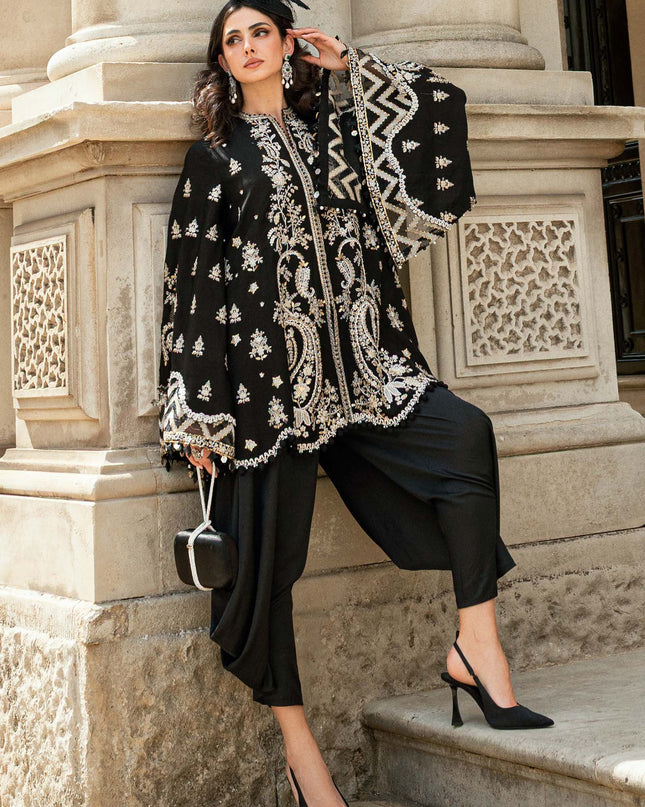 3 Piece Stitched Embroidered Raw Silk Suit