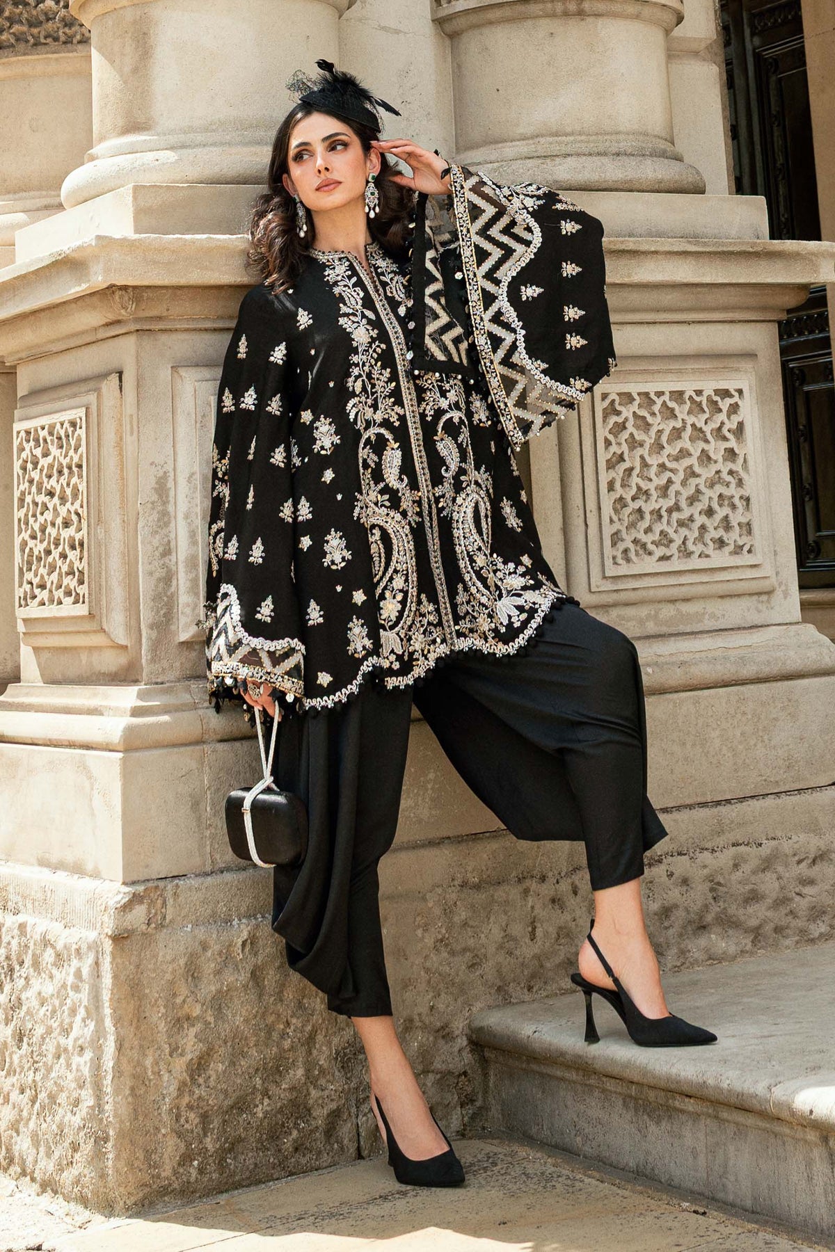 3 Piece Stitched Embroidered Raw Silk Suit