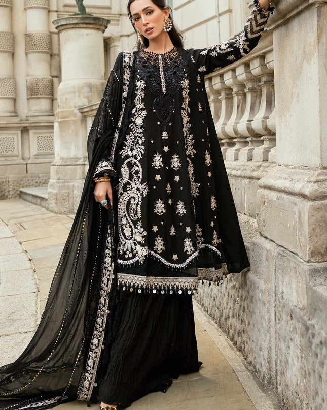 3 Piece Stitched Embroidered Raw Silk Suit
