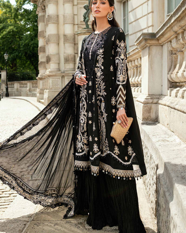 3 Piece Stitched Embroidered Raw Silk Suit