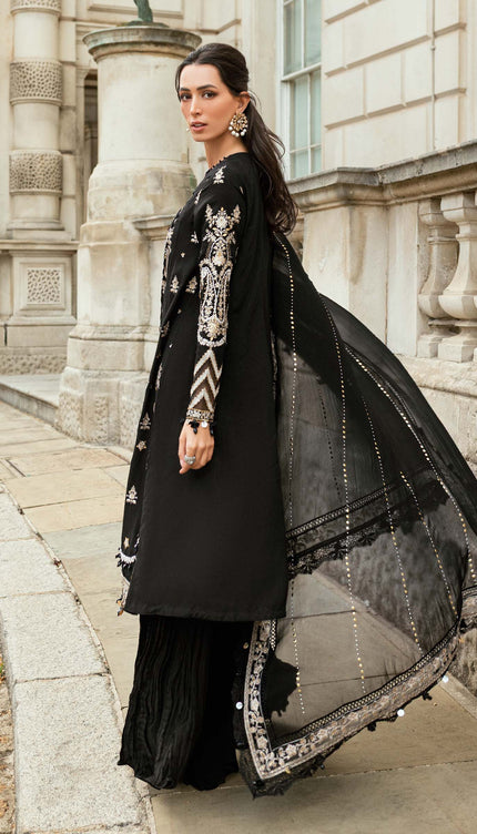 3 Piece Stitched Embroidered Raw Silk Suit