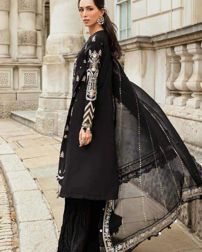 3 Piece Stitched Embroidered Raw Silk Suit