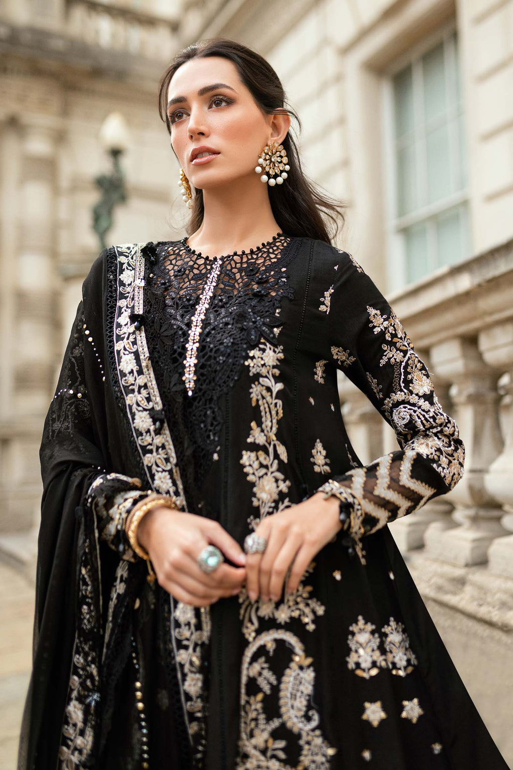 3 Piece Stitched Embroidered Raw Silk Suit