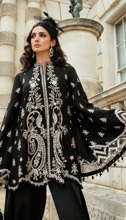 3 Piece Stitched Embroidered Raw Silk Suit