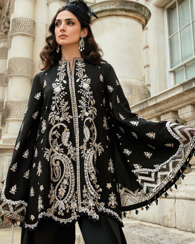 3 Piece Stitched Embroidered Raw Silk Suit