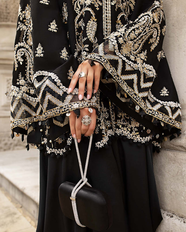 3 Piece Stitched Embroidered Raw Silk Suit